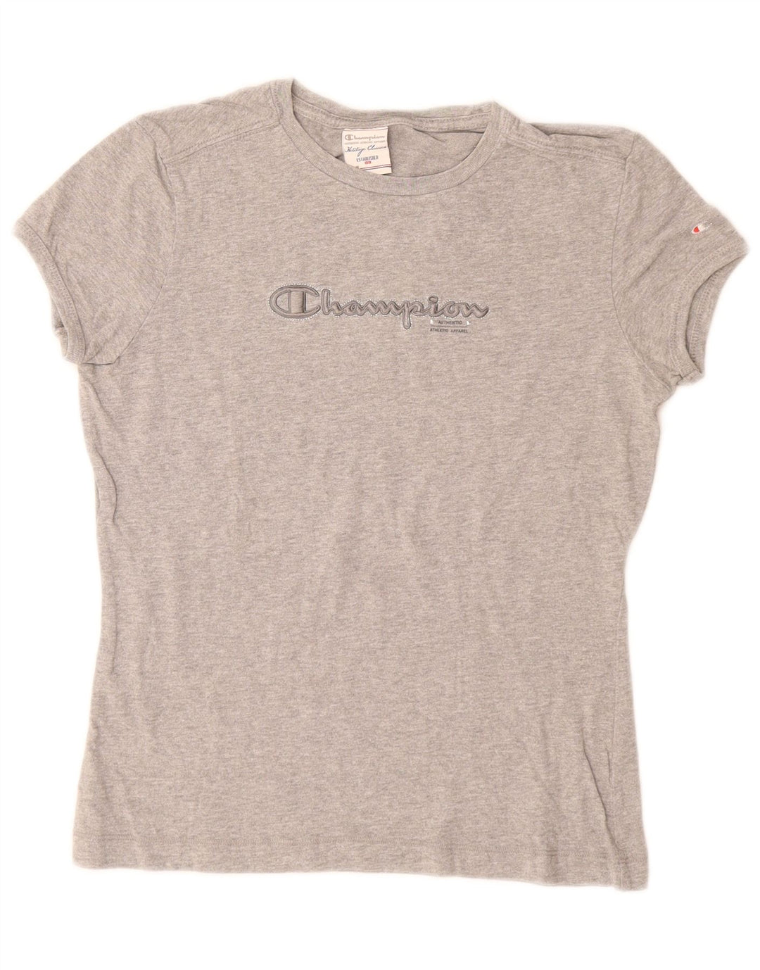 Camiseta feminina CHAMPION Heritage Classics com estampa UK 12 cinza médio