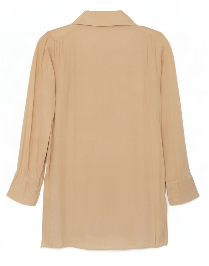 Vestido camisa oversized de manga comprida feminino Zara Reino Unido 10 pequeno poliéster bege