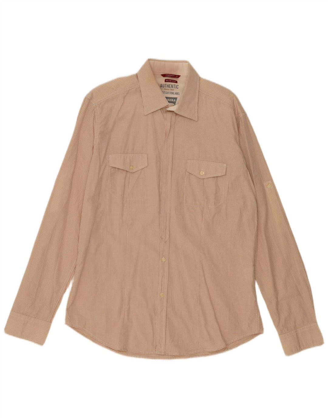 Camisa masculina Carrera Slim Fit grande bege algodão guingão