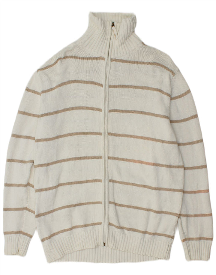 Suéter Zara Masculino Zip Cardigan XL Algodão Listrado Branco