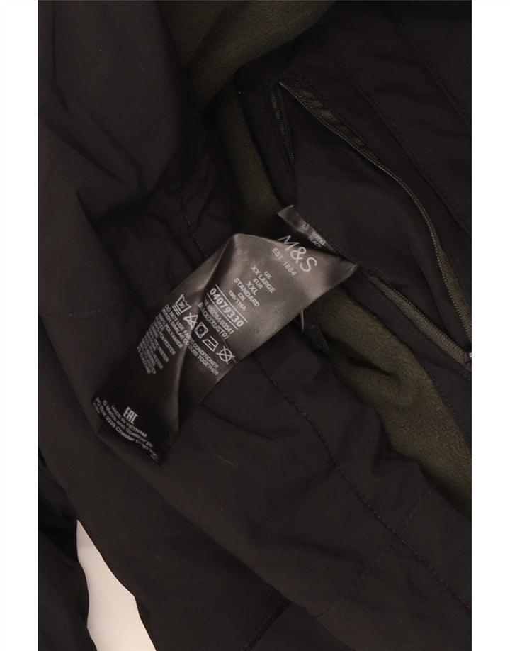 Jaqueta corta-vento masculina com capuz Marks & Spencer Reino Unido 44 2XL poliéster preto