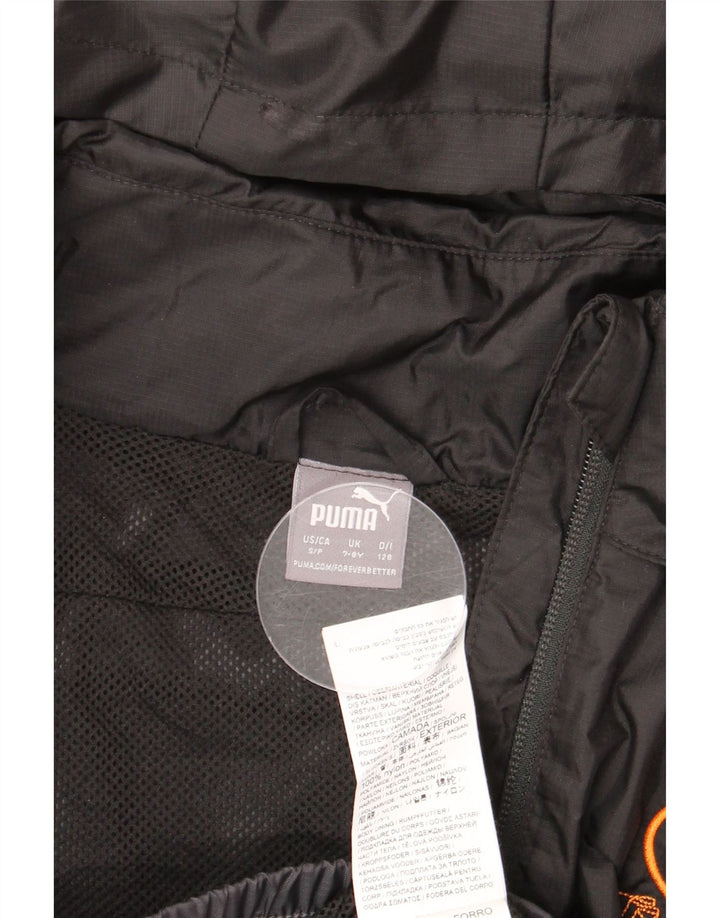 Jaqueta de chuva feminina PUMA com capuz gráfico 7-8 anos preto colorblock nylon