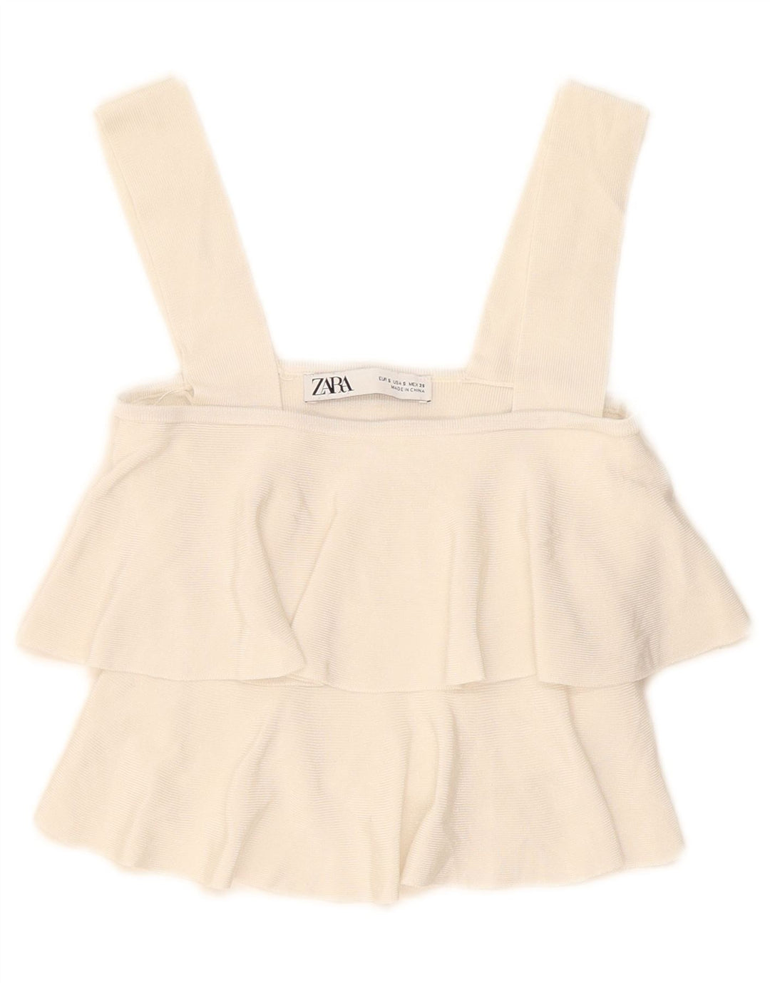 Zara Womens Crop Ruffle Front Cami Top Reino Unido 8 Pequeno Off White Viscose
