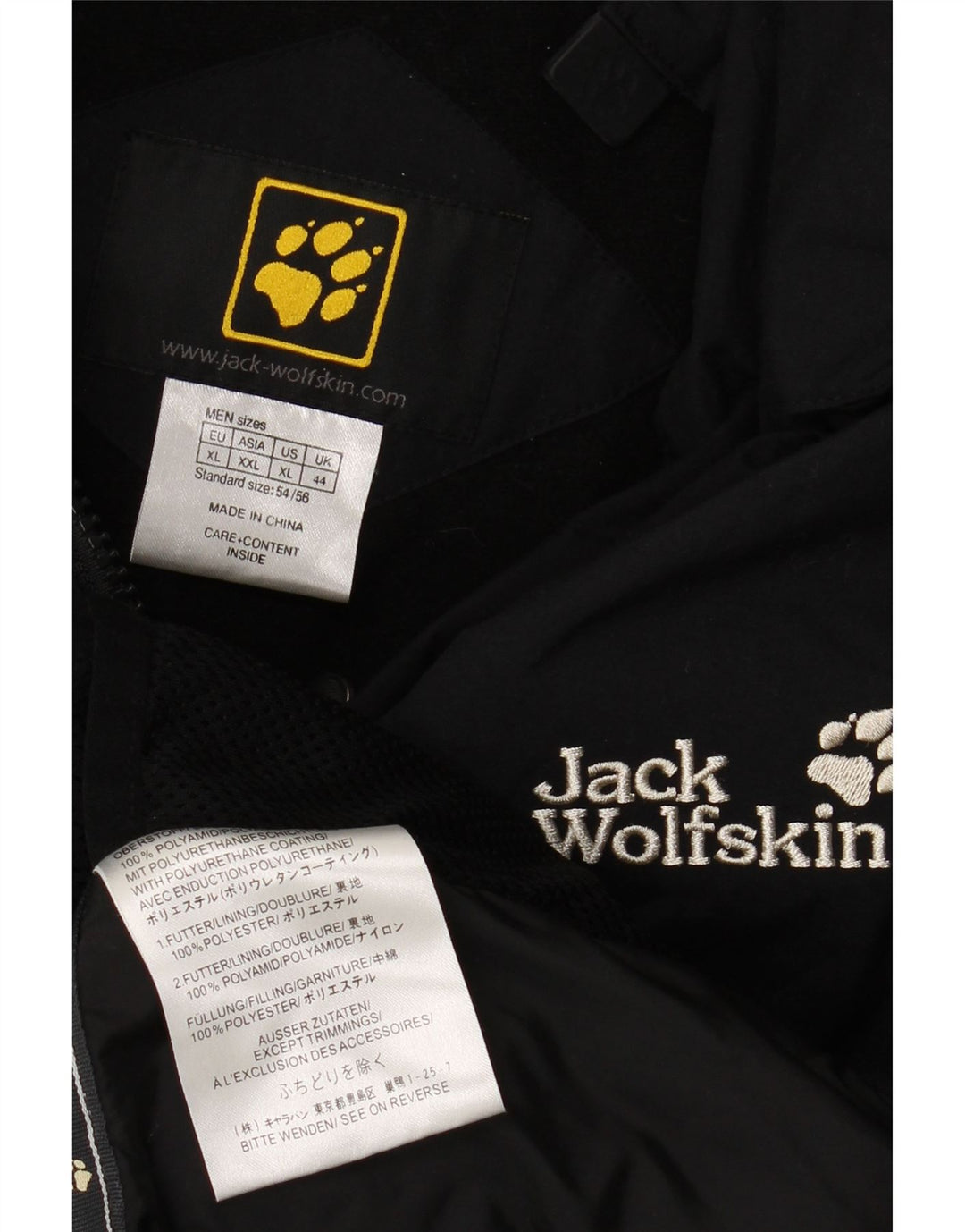Jaqueta corta-vento masculina JACK WOLFSKIN com capuz Reino Unido 44 XL preto colorblock