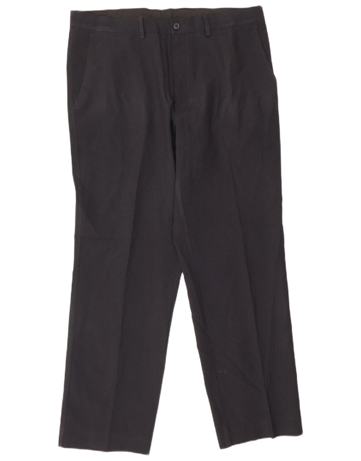 Calça masculina de terno reto Marks & Spencer W36 L31 poliéster azul marinho