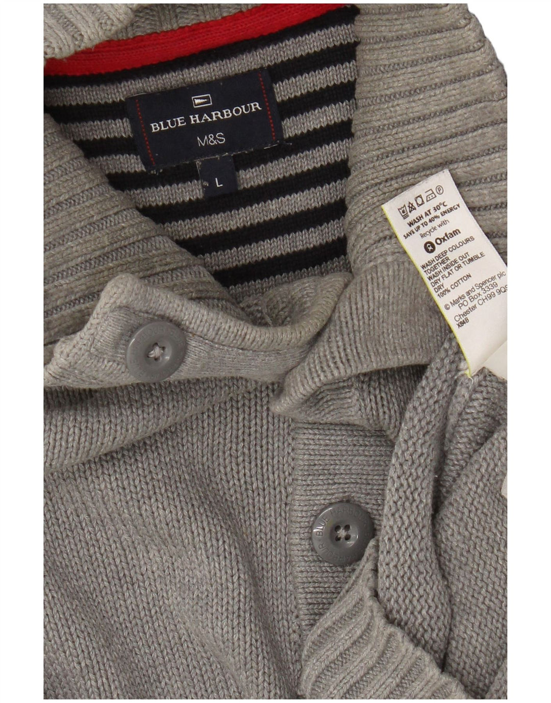 Suéter masculino Marks & Spencer Blue Harbor com botão e gola grande cinza