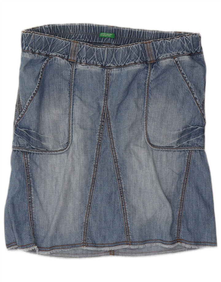 Saia jeans feminina Benetton pequena W34 algodão azul