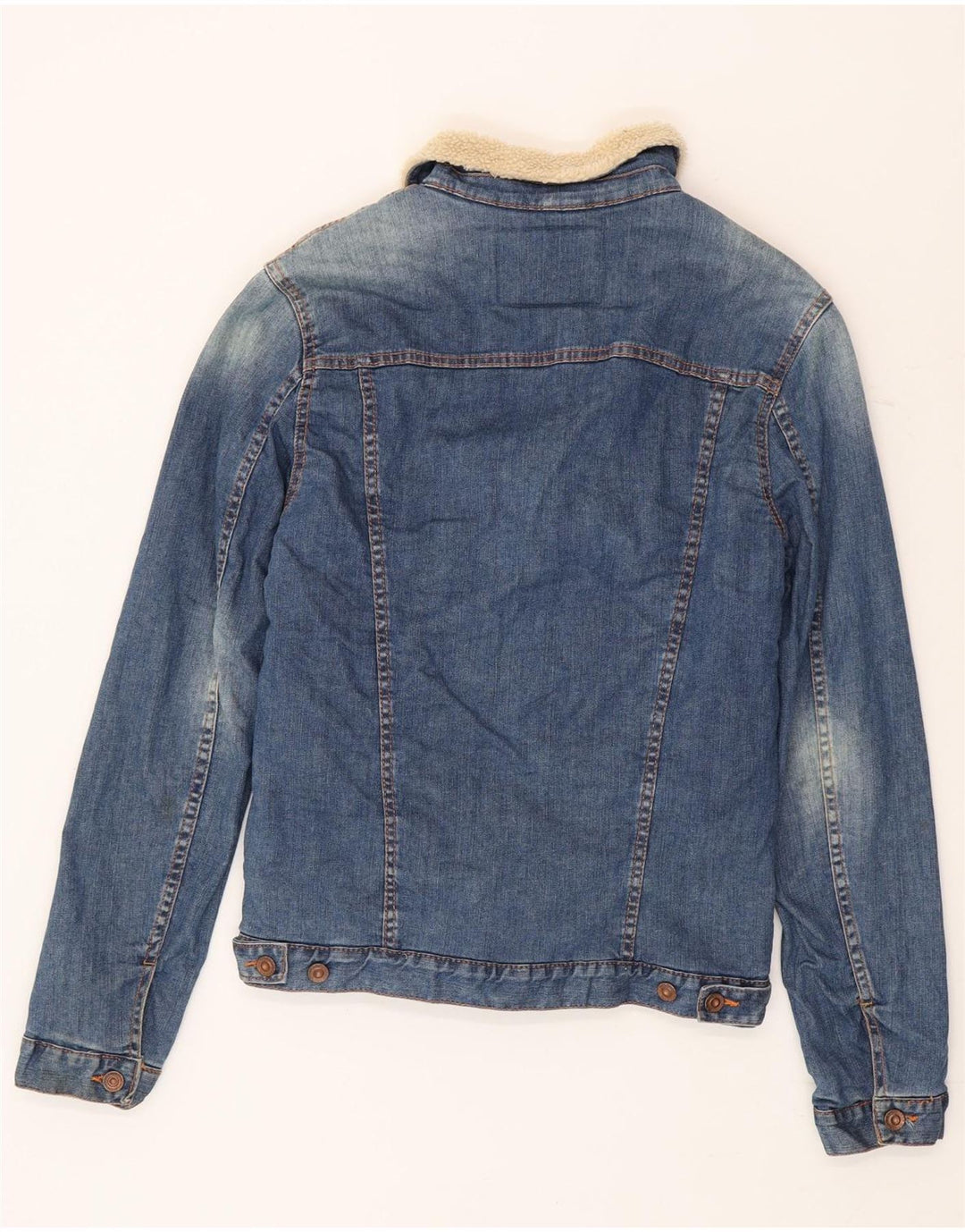 Jaqueta jeans masculina Zara Sherpa Reino Unido 36 bloco colorido azul pequeno