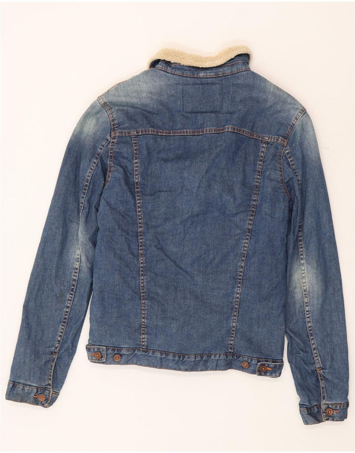 Jaqueta jeans masculina Zara Sherpa Reino Unido 36 bloco colorido azul pequeno