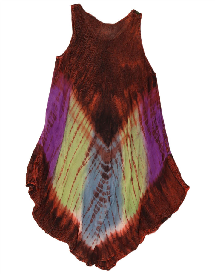 Vestido feminino vintage sem mangas assimétrico tamanho único tie-dye multicolorido