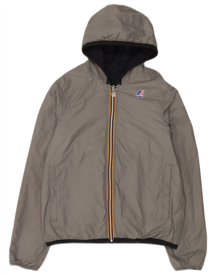 Jaqueta de chuva feminina reversível com capuz K-Way UK 14 médio azul marinho poliamida