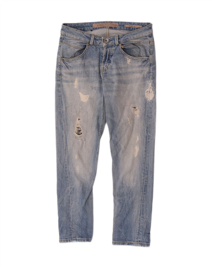 Guess Jeans femininos desgastados slim W26 L24 algodão azul
