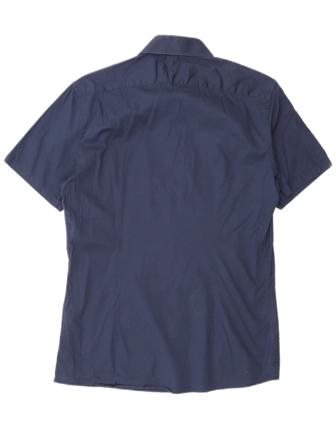 Camisa masculina Reiss Slim Fit de manga curta de algodão azul marinho médio
