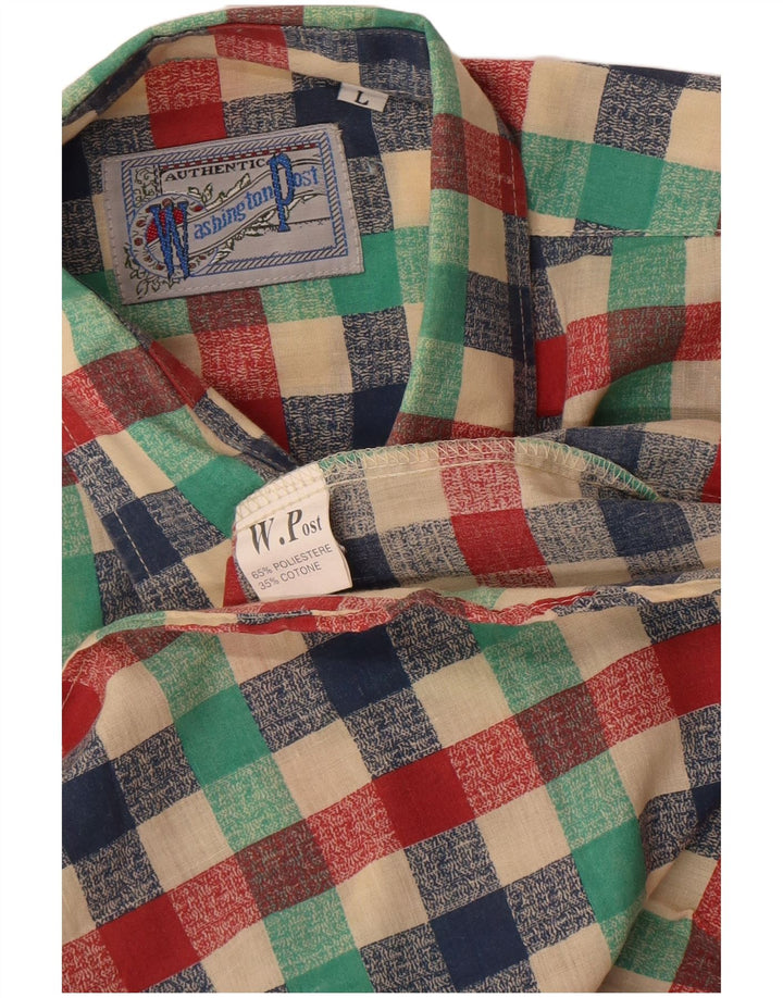 Camisa masculina vintage grande poliéster guingão multicolorido