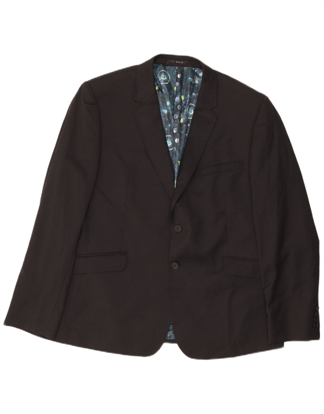 Jaqueta blazer masculina de 2 botões Ted Baker US 46 3XL lã preta