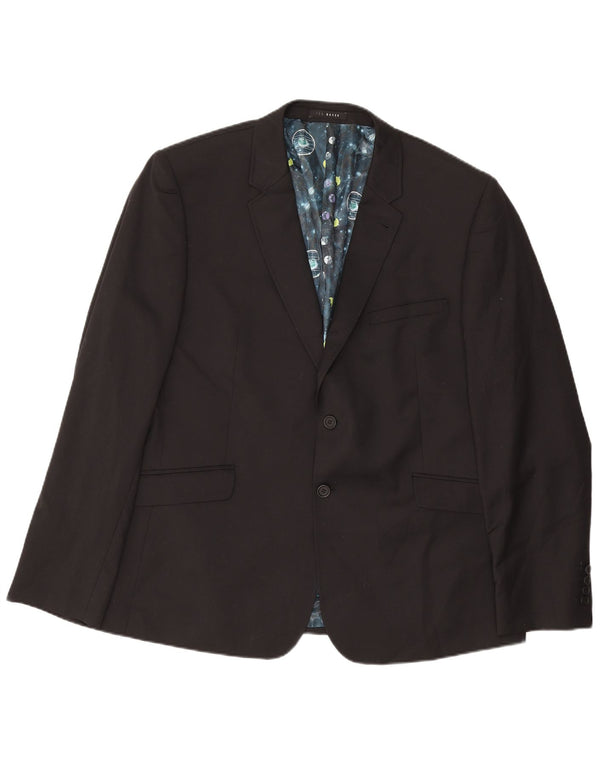 Jaqueta blazer masculina de 2 botões Ted Baker US 46 3XL lã preta