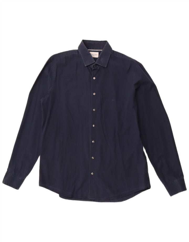 Camisa masculina CALVIN KLEIN Slim Fit tamanho 16 1/2 grande algodão azul marinho