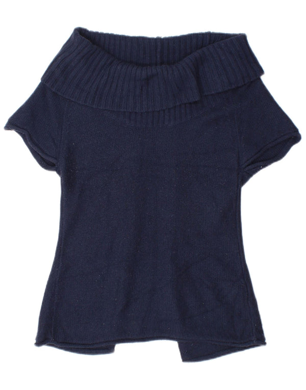Suéter cardigã feminino de manga curta Topshop Reino Unido 6 XS azul marinho acrílico
