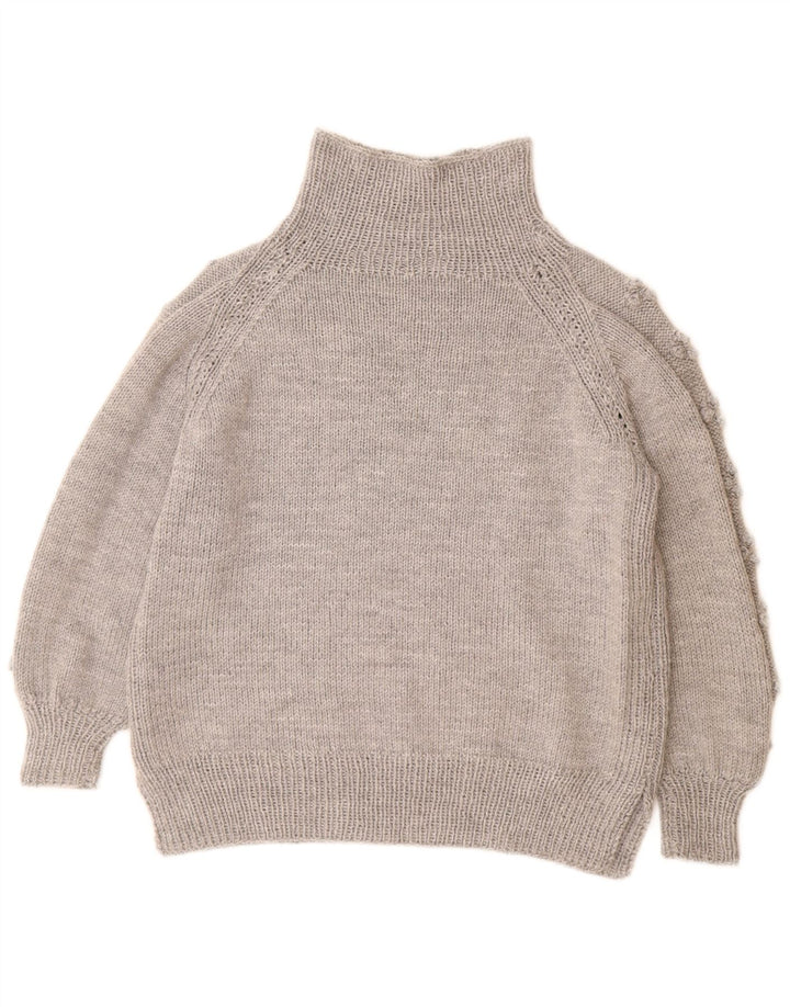 Suéter feminino VINTAGE com gola redonda Reino Unido 14 grande cinza