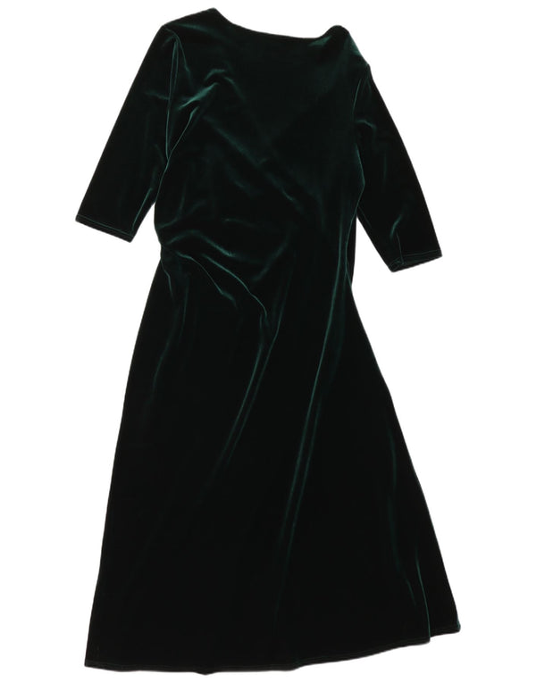 Vestido maxi feminino vintage de veludo manga 3/4 Reino Unido 18 XL verde poliéster