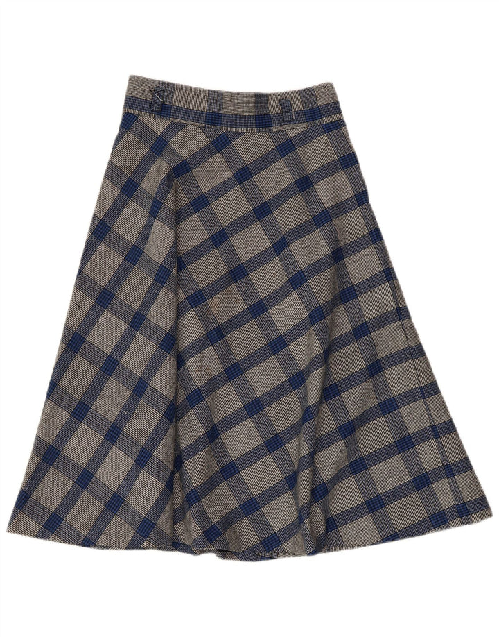 Saia evasê feminina VINTAGE W26 pequena azul houndstooth
