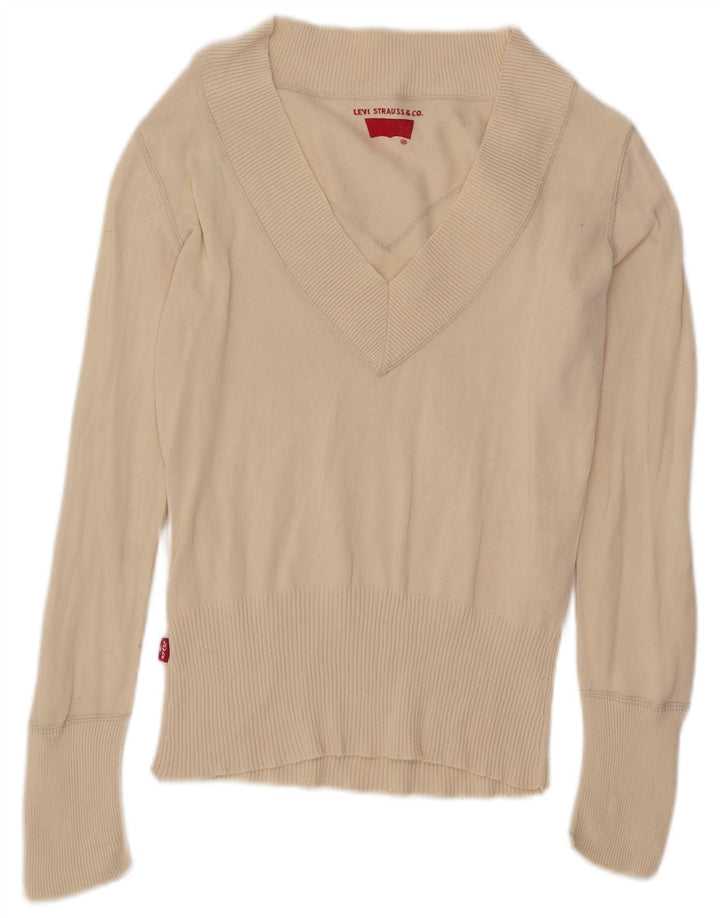 Suéter feminino Levi's com decote em V UK 12 Médio Off White