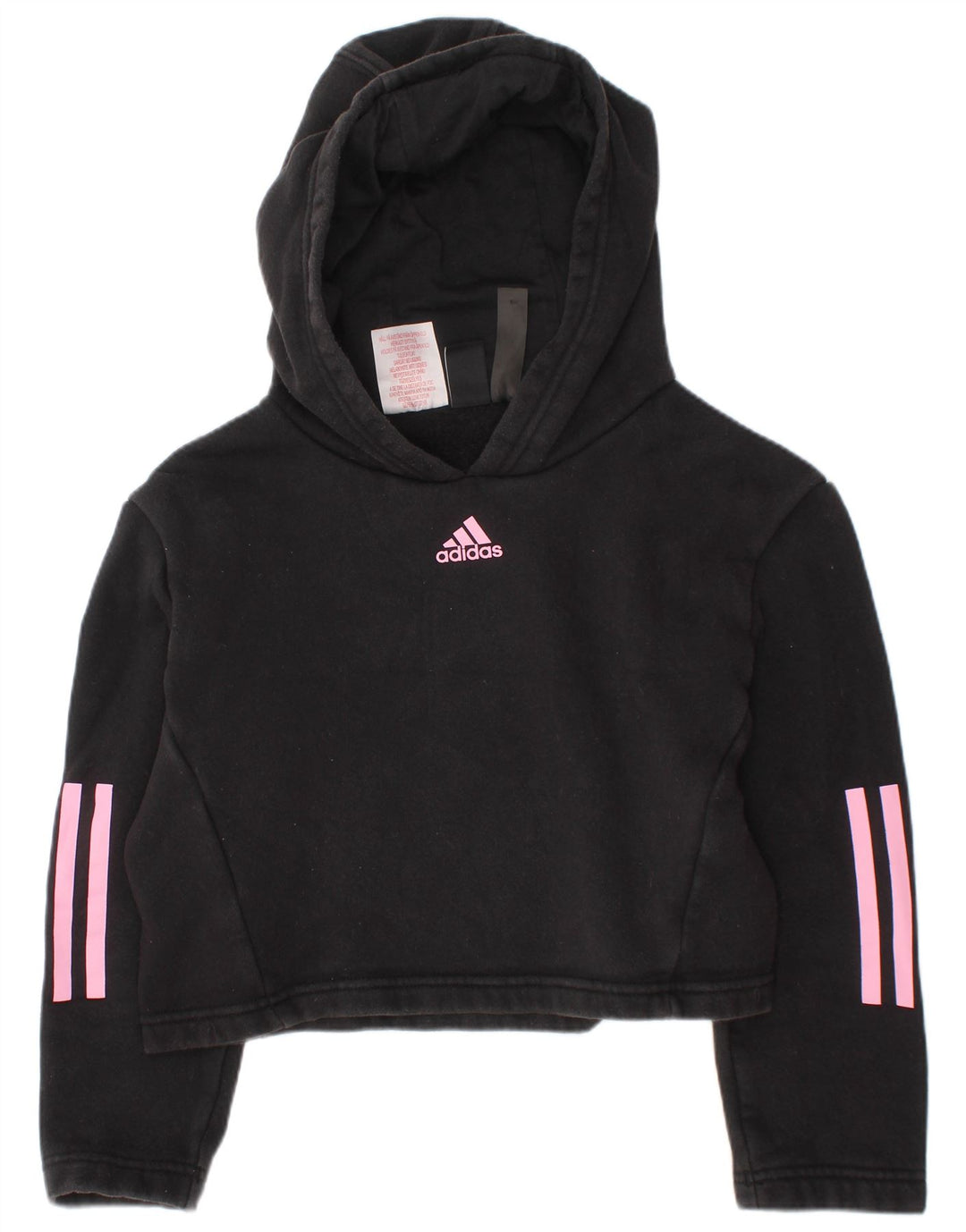 ADIDAS Meninas Crop Hoodie Jumper 7-8 Anos Preto Algodão