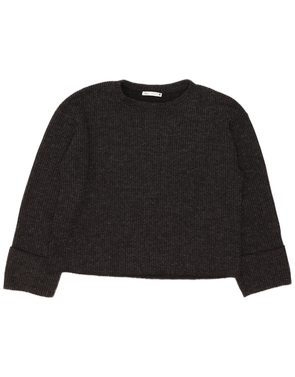 Zara Suéter feminino cropped grande com gola canoa Reino Unido 10 pequeno preto