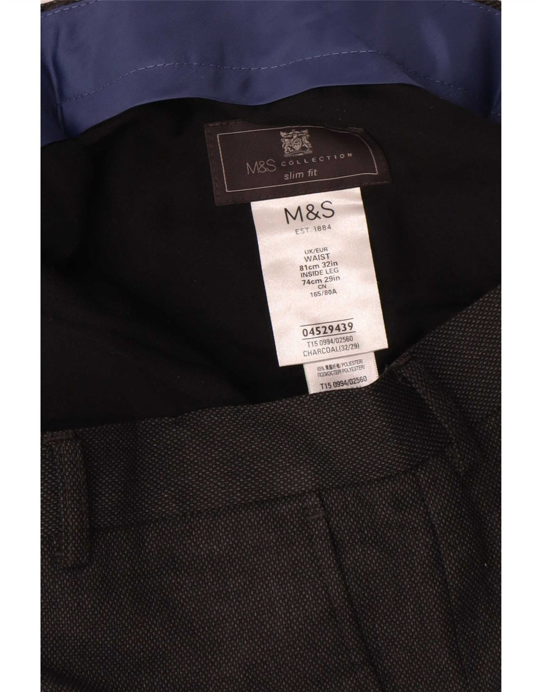 Calça masculina Marks & Spencer Slim Fit W32 L29 Poliéster Cinza