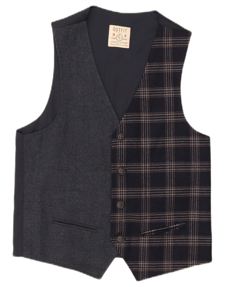 Colete masculino vintage IT 46 pequeno poliéster xadrez azul marinho