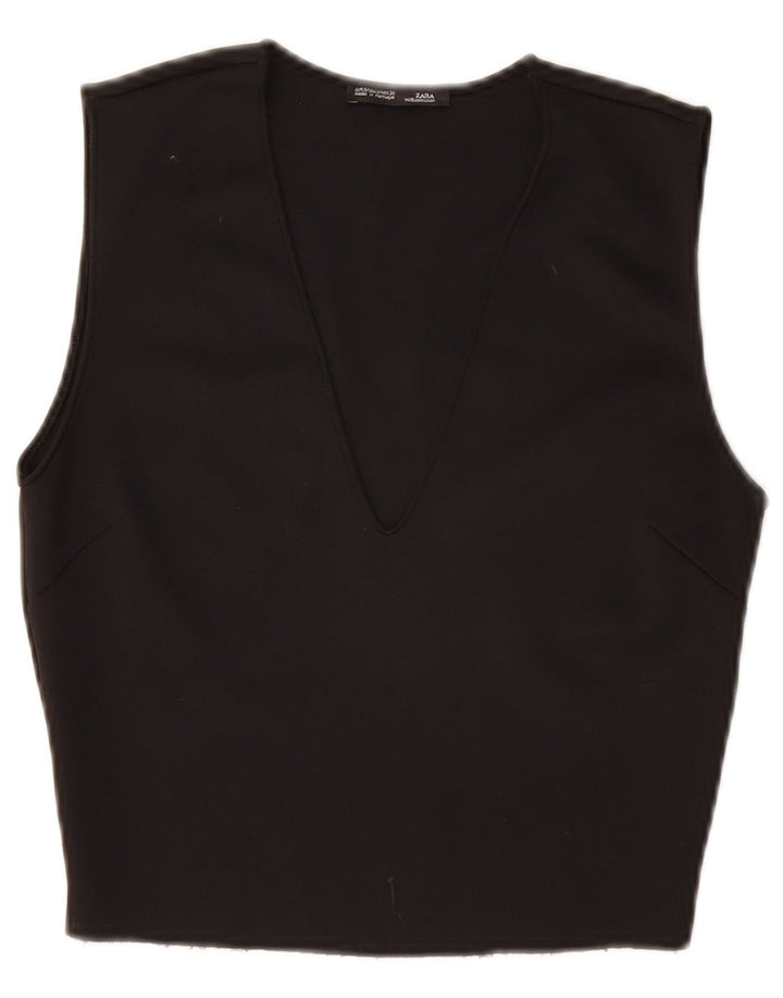 Blusa feminina sem mangas Zara Top UK 8 pequena preta