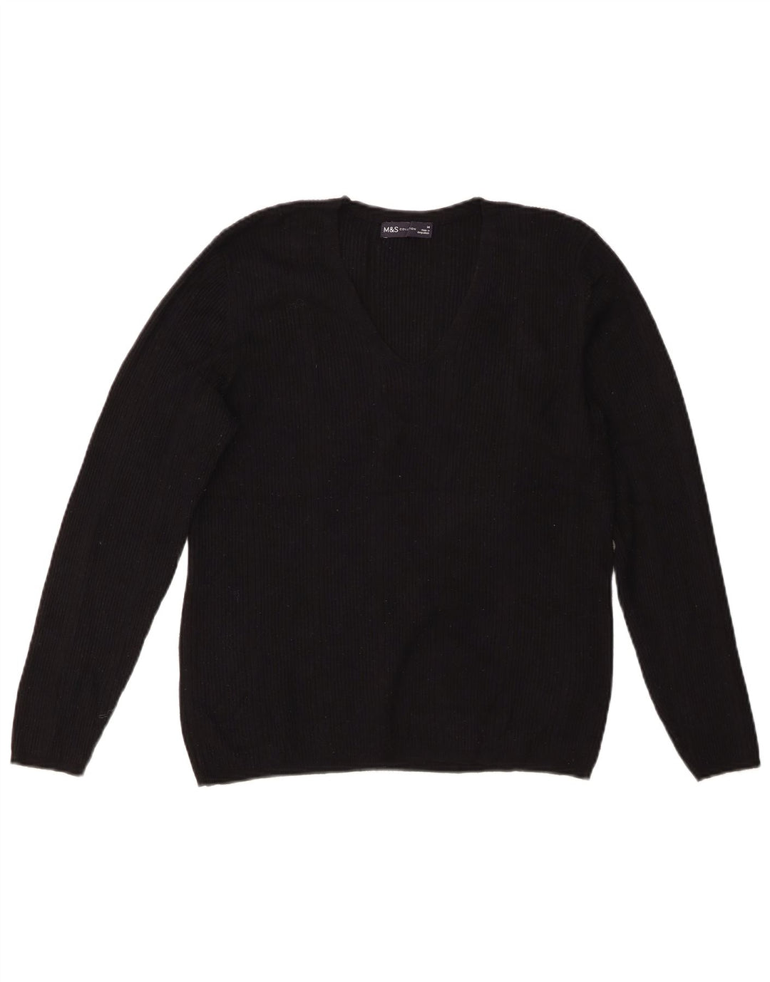 Suéter feminino Marks & Spencer com decote em V Reino Unido 14 viscose preta média