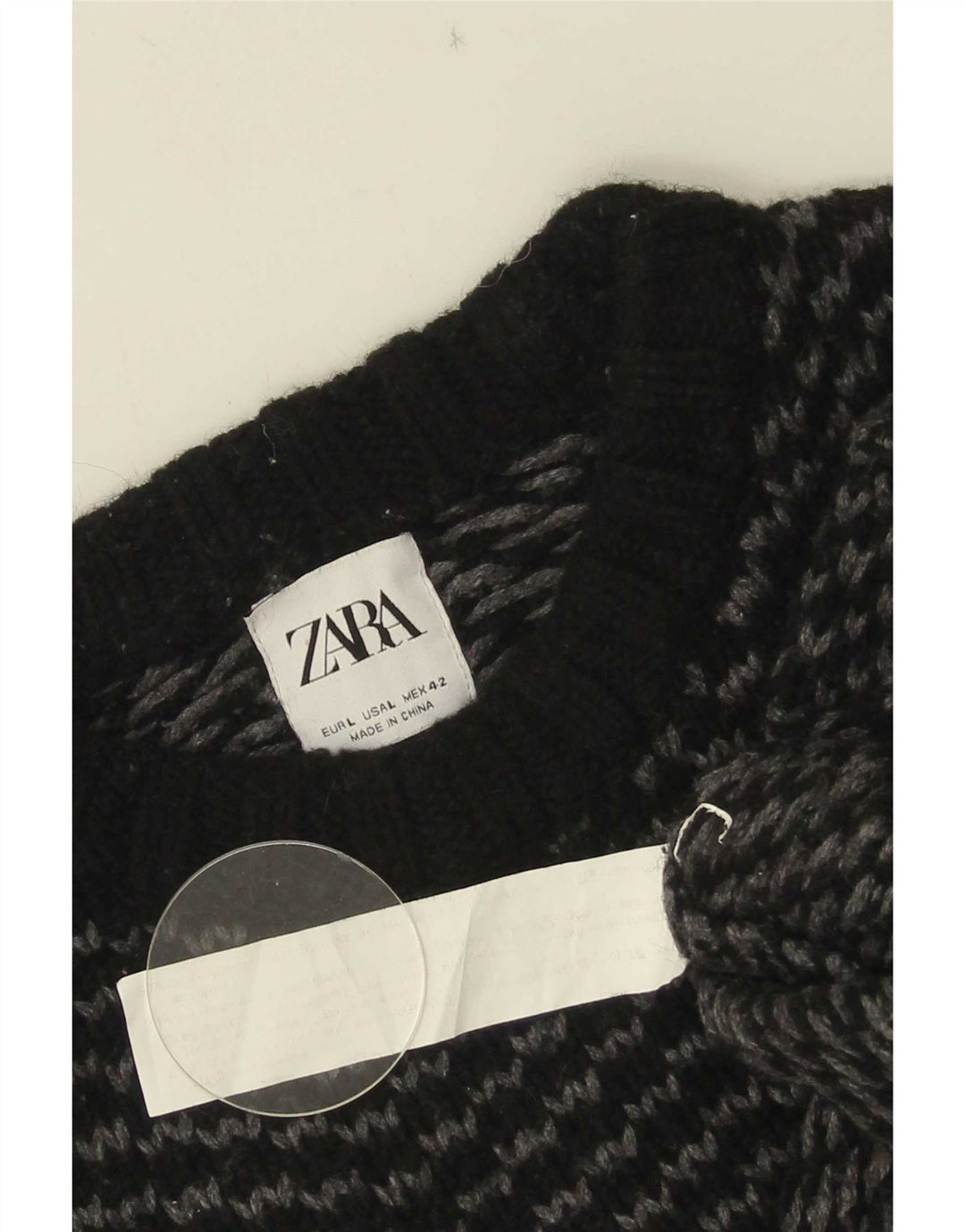 Zara Suéter masculino com gola redonda grande preto Chevron Nylon