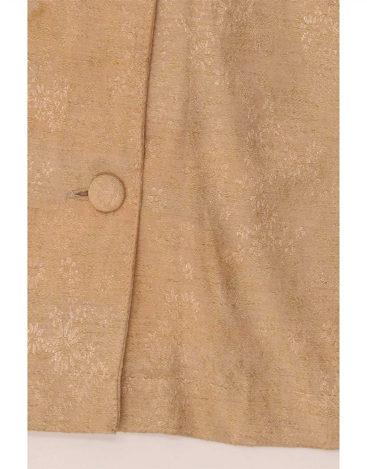 Jaqueta blazer feminina vintage de manga curta Reino Unido 14 médio bege floral
