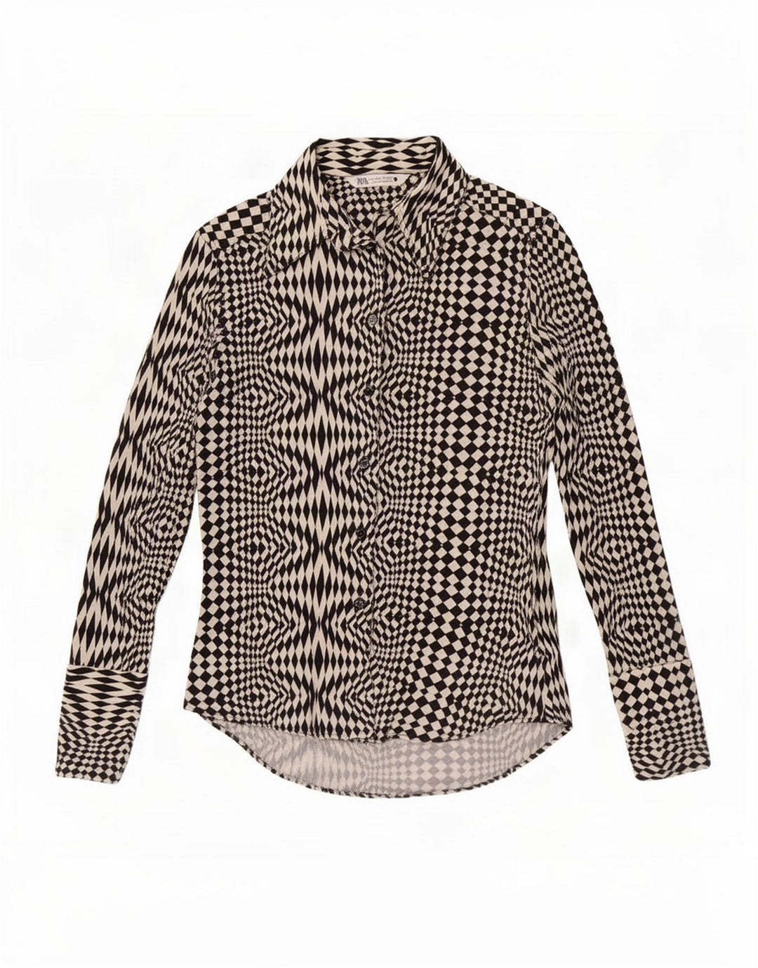 Blusa feminina Zara UK 12 poliéster geométrico preto médio