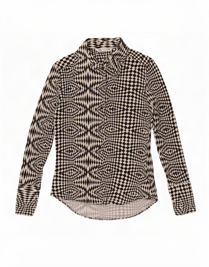 Blusa feminina Zara UK 12 poliéster geométrico preto médio