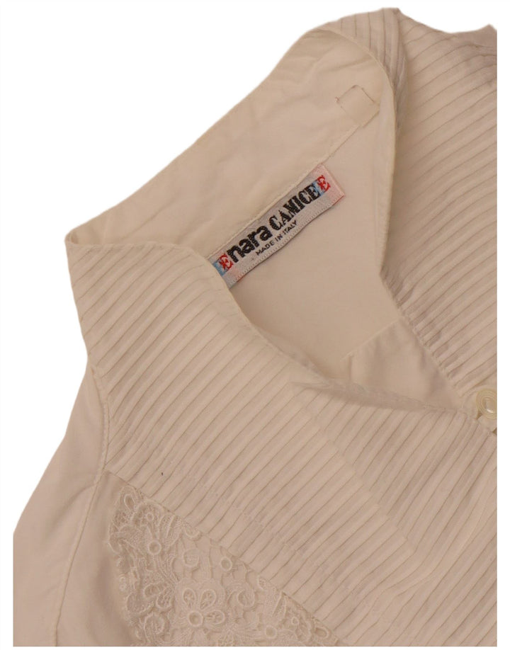 Enara Camice blusa feminina cropped Reino Unido 14 algodão branco médio