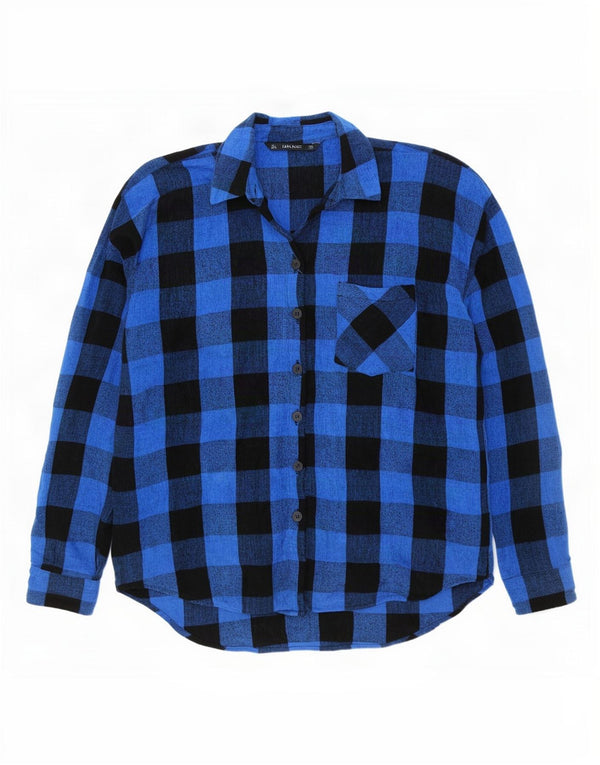 Camisa feminina de flanela grande Zara Reino Unido 16 grande azul gingham viscose