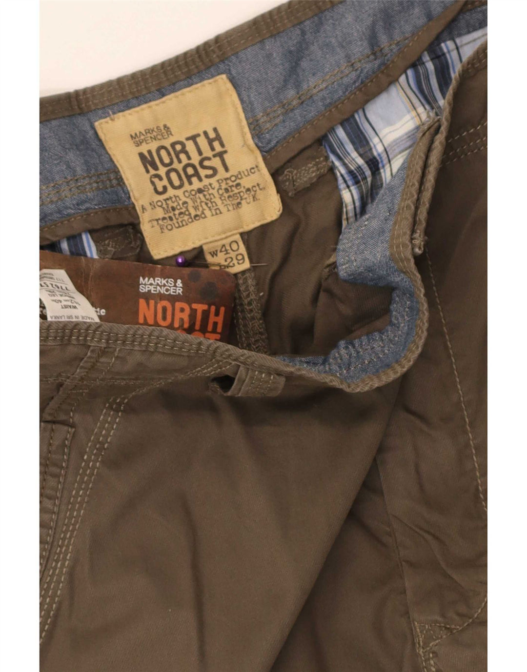 Calça cargo reta masculina Marks & Spencer W40 L29 algodão marrom