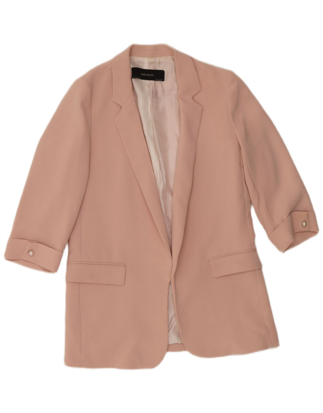 Zara Jaqueta Blazer Feminina Manga 3/4 Aberta Reino Unido 10 Pequena Rosa
