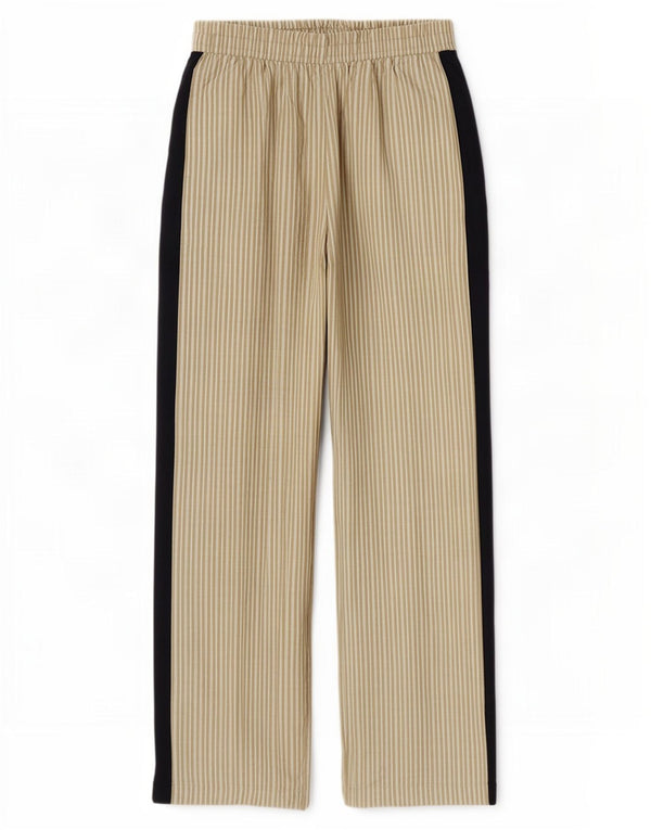 Zara Calça feminina casual de perna larga pequena W26 L28 algodão listrado bege