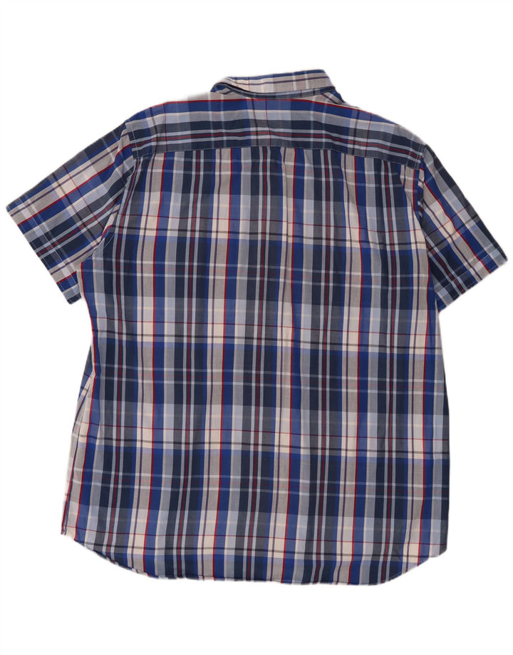 Camisa masculina de manga curta Carrera 3XL algodão xadrez azul
