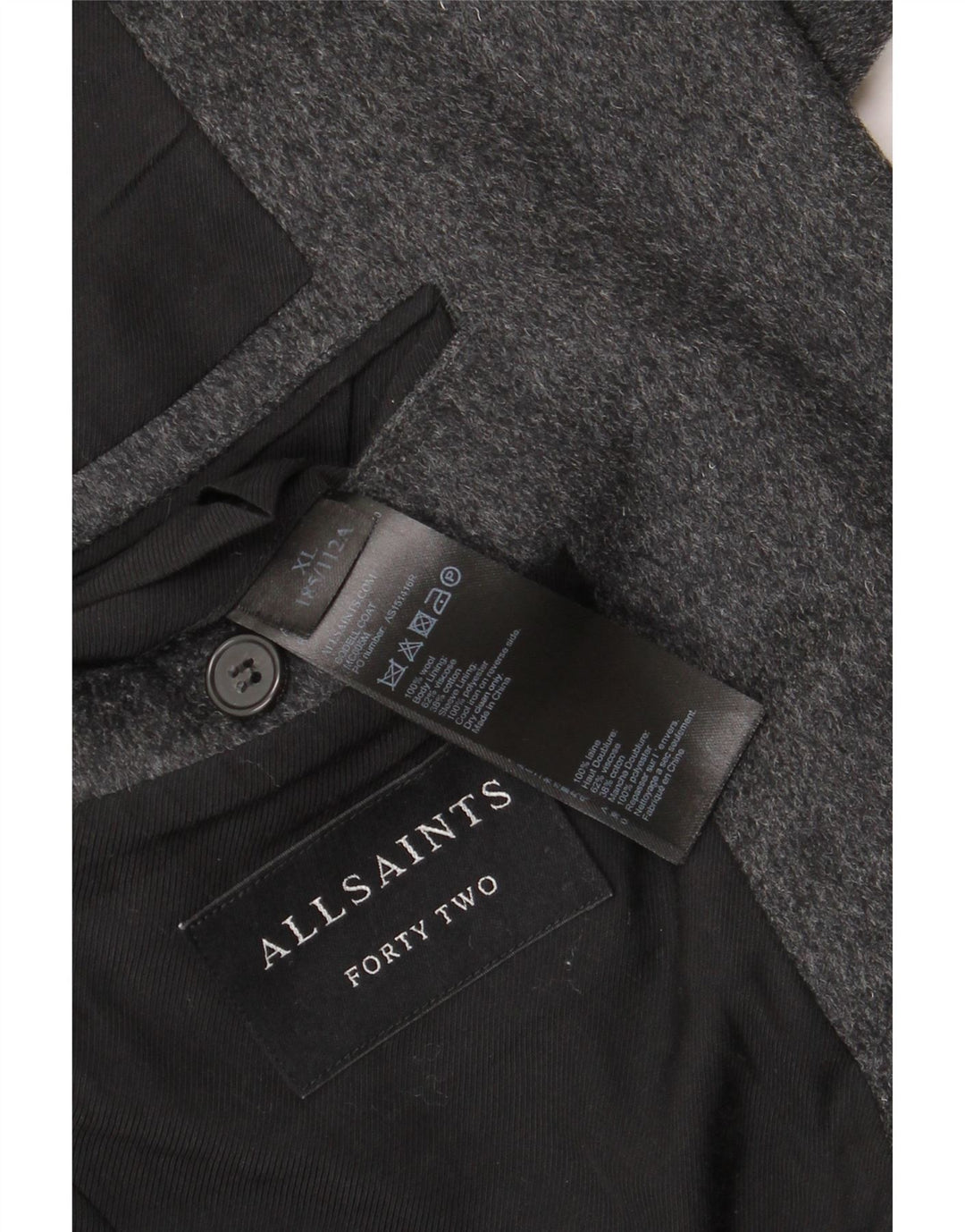 Sobretudo masculino All Saints UK 42 XL lã cinza