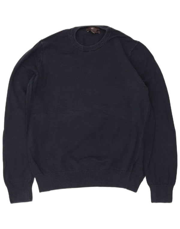 Suéter masculino Marks & Spencer com gola redonda, grande algodão azul marinho