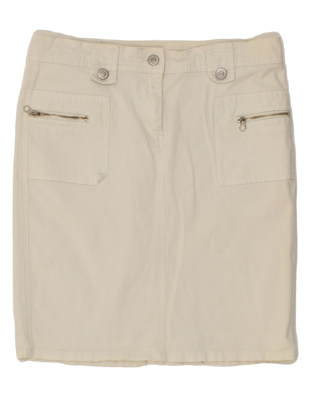 BENETTON Womens Denim Skirt IT 44 Medium W30 White Cotton Vintage Benetton and Second-Hand Benetton from Messina Hembry 
