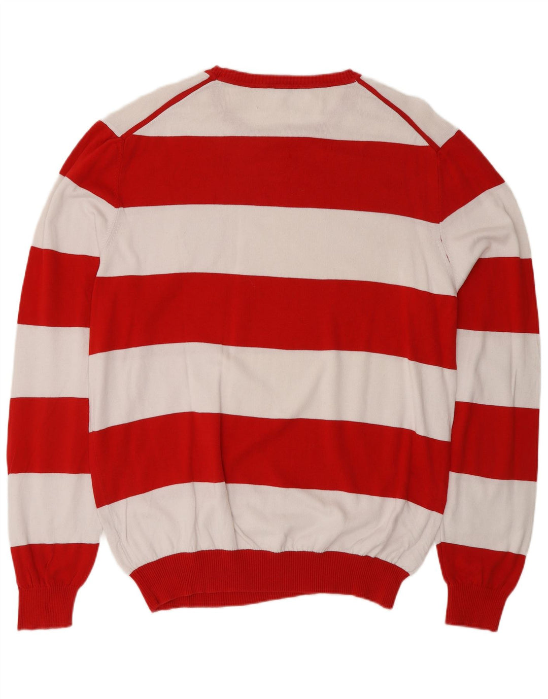 Suéter masculino BENETTON com gola redonda XL de algodão listrado vermelho