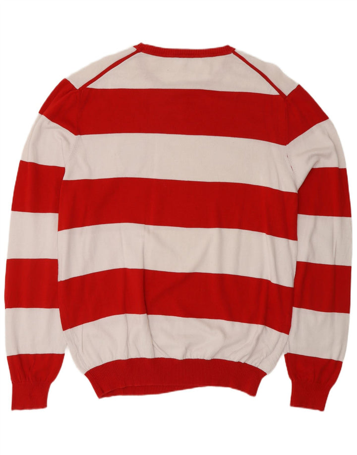 Suéter masculino BENETTON com gola redonda XL de algodão listrado vermelho