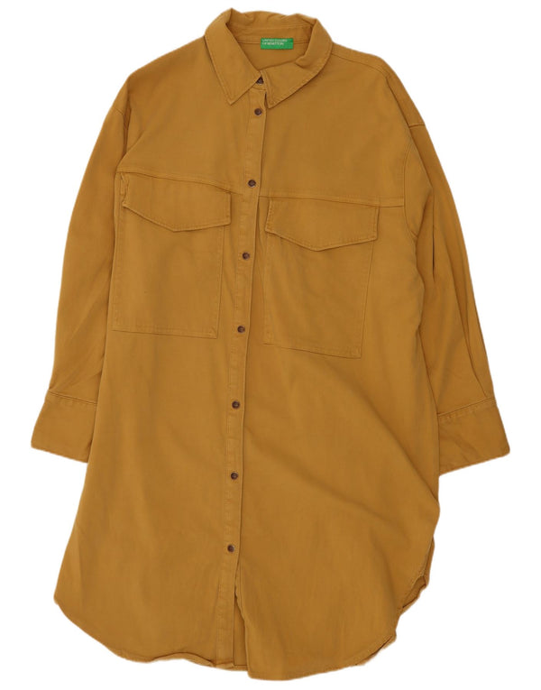 Vestido camisa oversized de manga comprida feminino Benetton UK 6 XS algodão amarelo