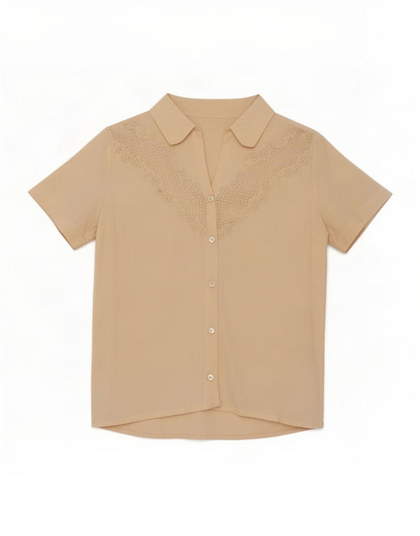 Blusa feminina vintage de manga curta UK 12 médio off white floral
