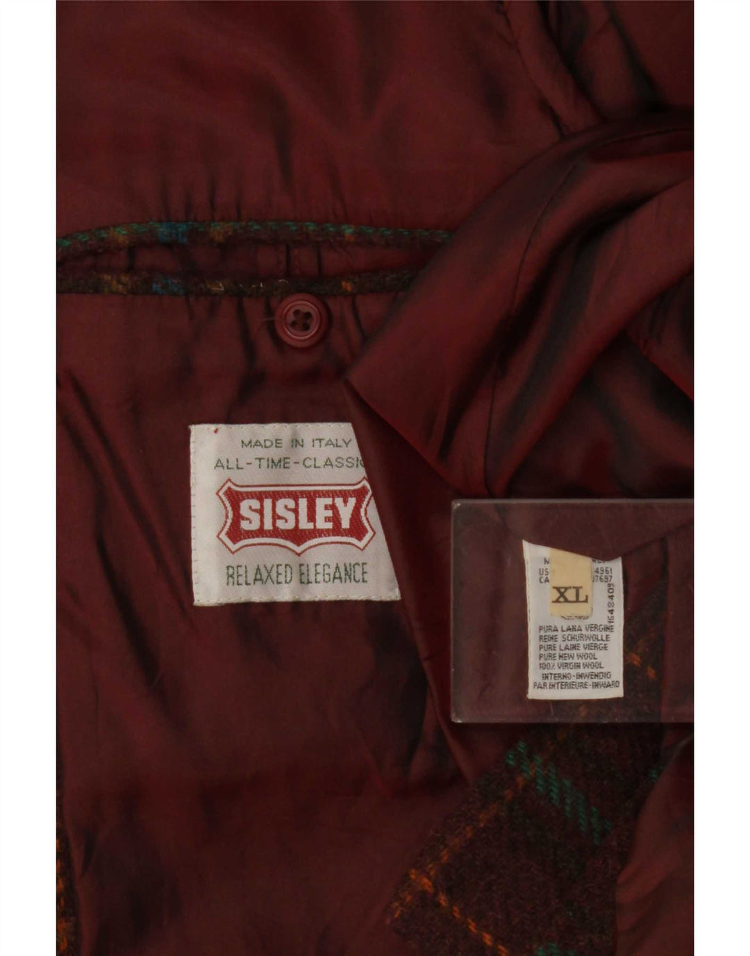 Jaqueta Blazer Sisley Masculina com 2 Botões Reino Unido 42 XL Borgonha Xadrez Clássico